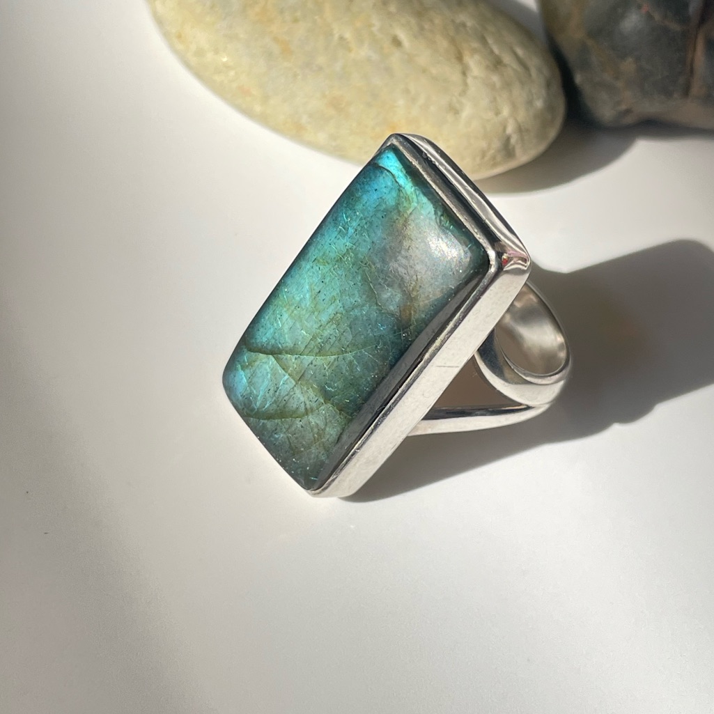 “Boho” 925 Sterling Silver Natural Labradorite Statement Ring Adjustable Os
